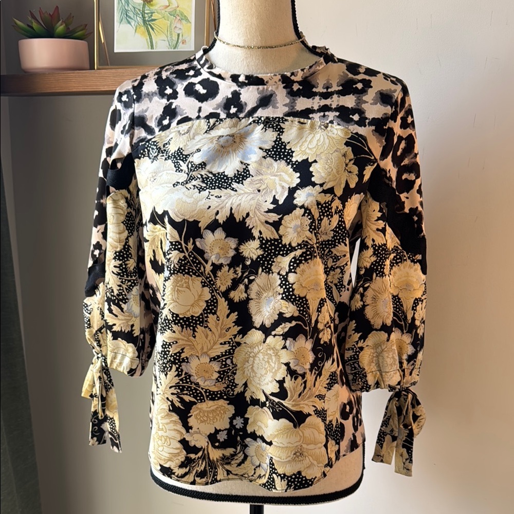 Rebecca Taylor Cream and Black Silk Blouse